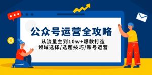 公众号运营全攻略：从流量主到10w+爆款打造，领域选择/选题技巧/账号运营-男爵娱创[知识付费]