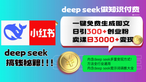 Deep seek 一键免费生成小红书图文日引300+创业粉，日变现3000+教程！...-男爵娱创[知识付费]