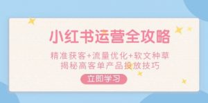 小红书运营全攻略，精准获客+流量优化+软文种草，揭秘高客单产品投放技巧-男爵娱创[知识付费]