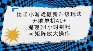 快手小游戏最新版升级玩法，新风口，无脑单机日入40+，可批量放大，小...-男爵娱创[知识付费]