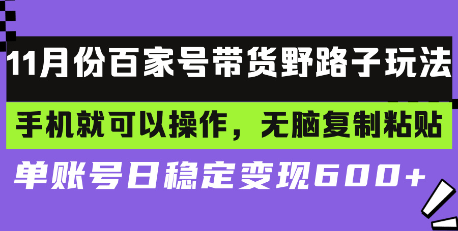 百家号带货野路子玩法 手机就可以操作，无脑复制粘贴 单账号日稳定变现...-男爵娱创[知识付费]