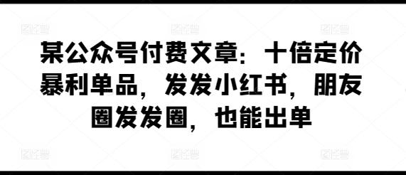 某公众号付费文章：十倍定价暴利单品，发发小红书，朋友圈发发圈，也能出单-男爵娱创[知识付费]