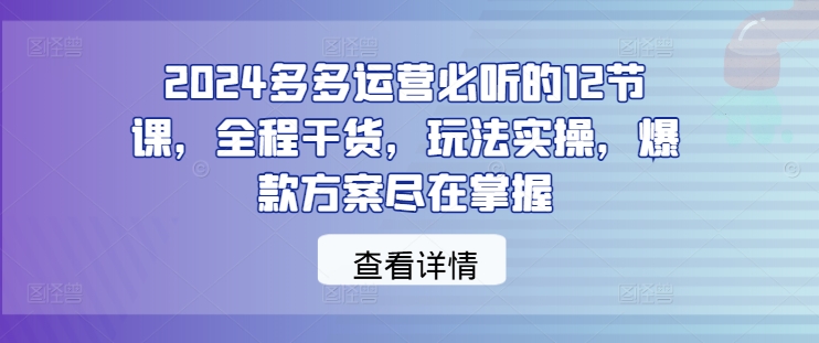 2024多多运营必听的12节课，全程干货，玩法实操，爆款方案尽在掌握-男爵娱创[知识付费]