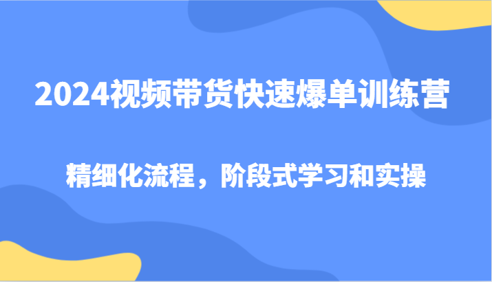 2024视频带货快速爆单训练营，精细化流程，阶段式学习和实操-男爵娱创[知识付费]