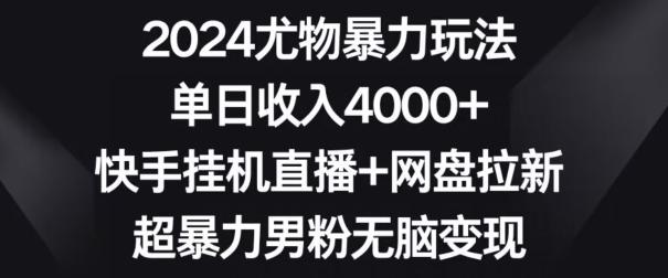 2024尤物暴力玩法，单日收入4000+，快手挂机直播+网盘拉新，超暴力男粉无脑变现【揭秘】-男爵娱创[知识付费]