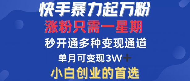 快手暴力起万粉，涨粉只需一星期，多种变现模式，直接秒开万合，单月变现过W【揭秘】-男爵娱创[知识付费]