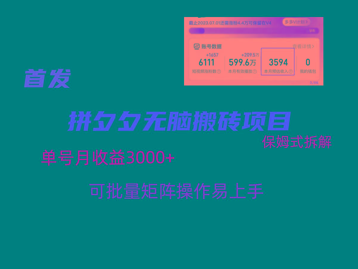 拼夕夕无脑搬砖，单号稳定收益3000+，保姆式拆解-男爵娱创[知识付费]