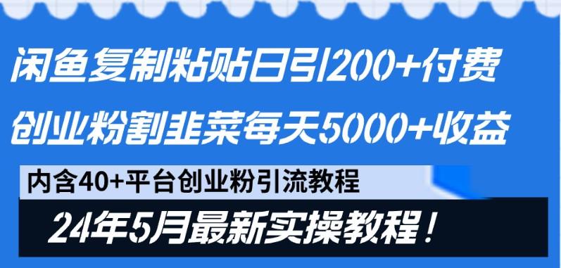 闲鱼复制粘贴日引200+付费创业粉，24年5月最新方法！割韭菜日稳定5000+收益-男爵娱创[知识付费]