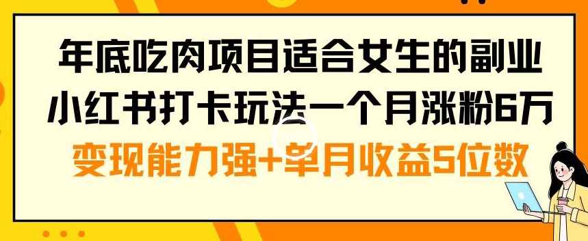 年底吃肉项目适合女生的副业小红书打卡玩法一个月涨粉6万+变现能力强+单月收益5位数【揭秘】-男爵娱创[知识付费]