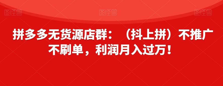 拼多多无货源店群：（抖上拼）不推广不刷单，利润月入过万！【揭秘】-男爵娱创[知识付费]