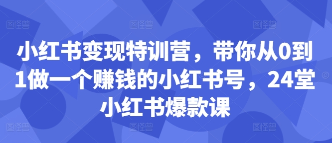 小红书变现特训营，带你从0到1做一个赚钱的小红书号，24堂小红书爆款课-男爵娱创[知识付费]