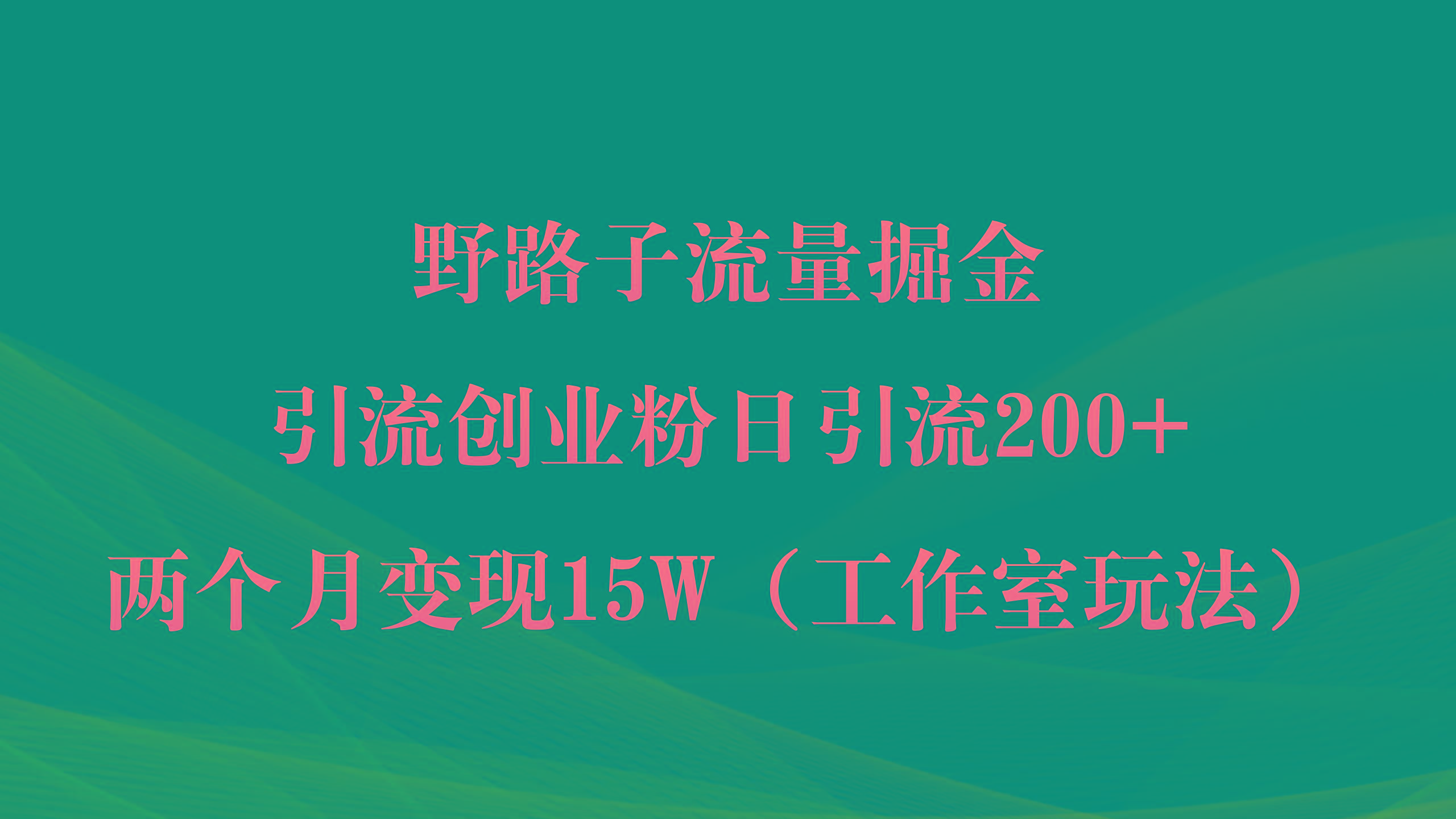 (9513期)野路子流量掘金，引流创业粉日引流200+，两个月变现15W(工作室玩法))-男爵娱创[知识付费]