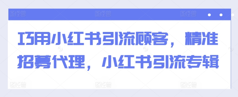 巧用小红书引流顾客，精准招募代理，小红书引流专辑-男爵娱创[知识付费]