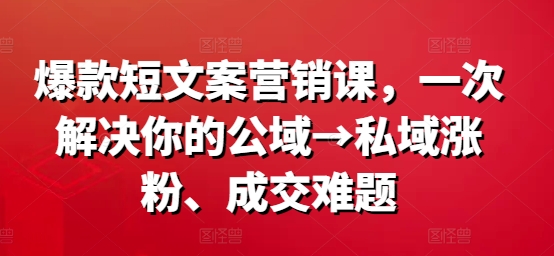 爆款短文案营销课，一次解决你的公域→私域涨粉、成交难题-男爵娱创[知识付费]