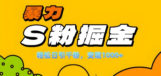 单人单机日引千粉，变现1k+，S粉流量掘金计划攻略【揭秘】-男爵娱创[知识付费]