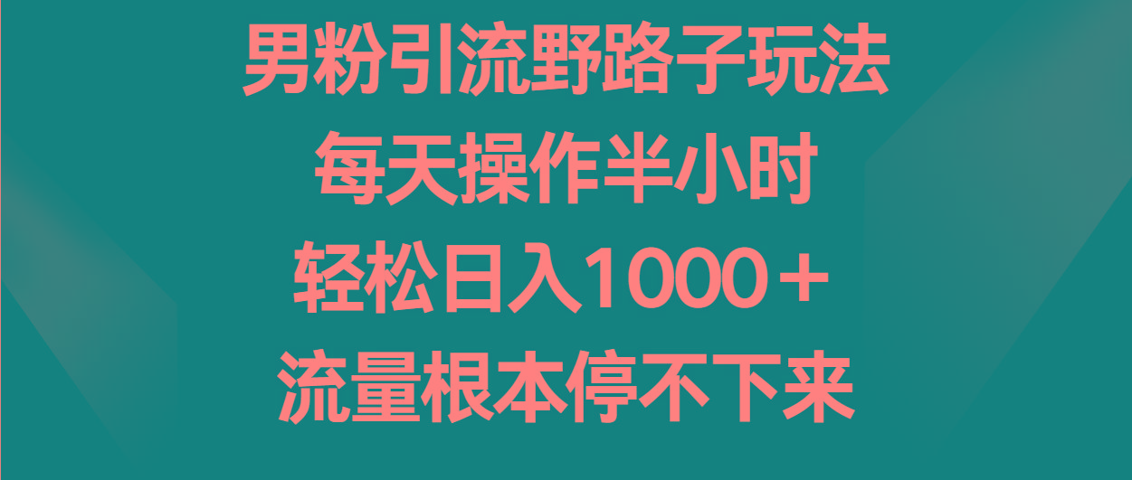 男粉引流野路子玩法，每天操作半小时轻松日入1000＋，流量根本停不下来-男爵娱创[知识付费]