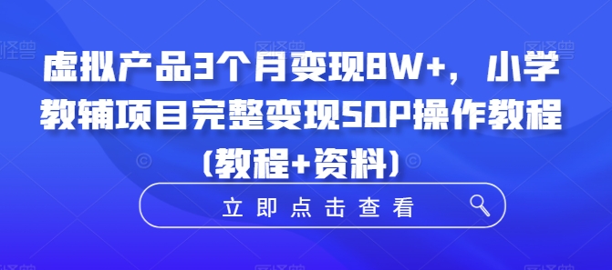 虚拟产品3个月变现8W+，小学教辅项目完整变现SOP操作教程(教程+资料)-男爵娱创[知识付费]