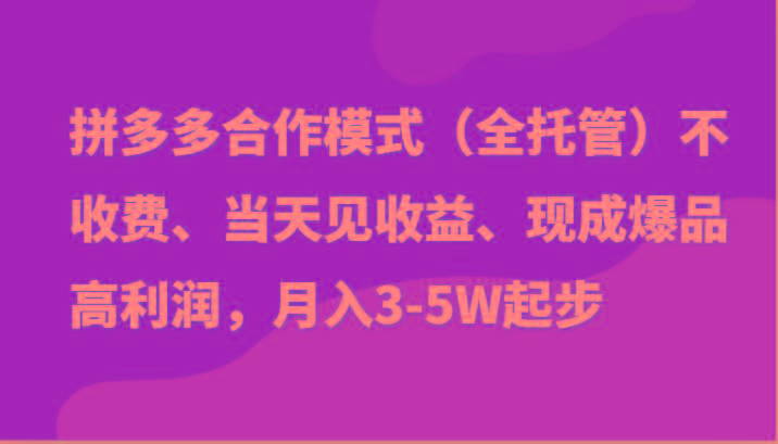 最新拼多多模式日入4K+两天销量过百单，无学费、老运营代操作、小白福利-男爵娱创[知识付费]