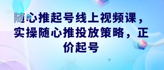 随心推起号线上视频课，实操随心推投放策略，正价起号-男爵娱创[知识付费]