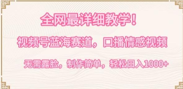 全网最详细教学，视频号蓝海赛道，口播情感视频，无需露脸，制作简单，轻松实现日入1000+【揭秘】-男爵娱创[知识付费]