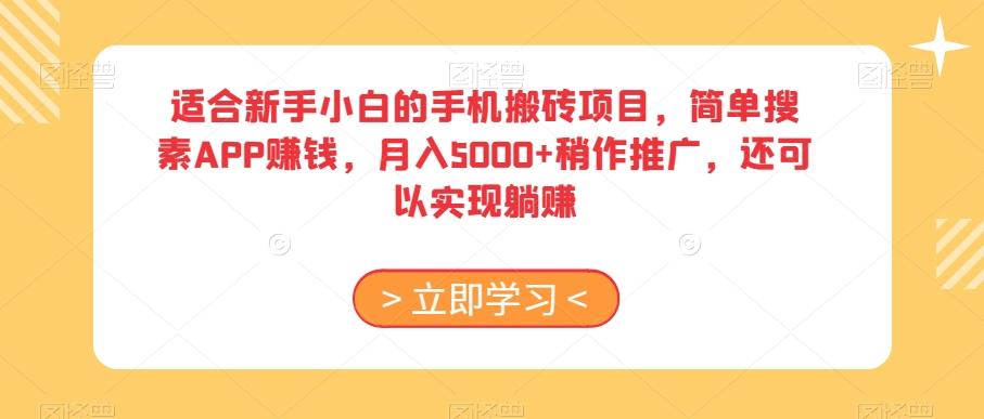 适合新手小白的手机搬砖项目，简单搜素APP赚钱，月入5000+稍作推广，还可以实现躺赚【揭秘】-男爵娱创[知识付费]