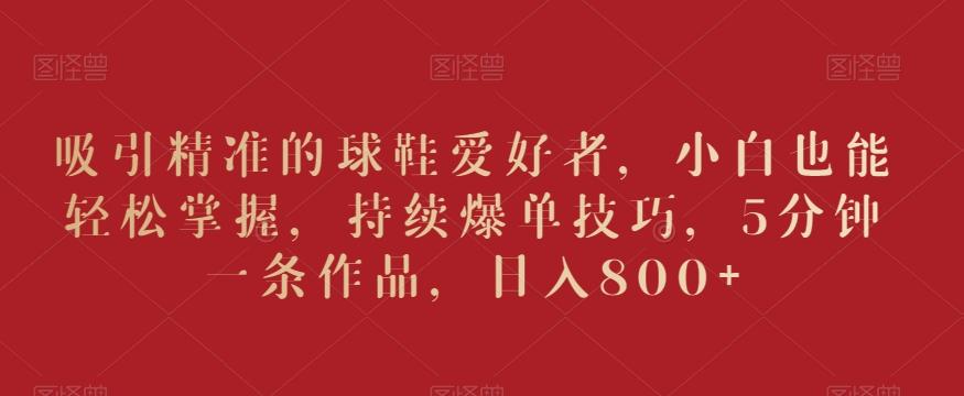 吸引精准的球鞋爱好者，小白也能轻松掌握，持续爆单技巧，5分钟一条作品，日入800+【揭秘】-男爵娱创[知识付费]