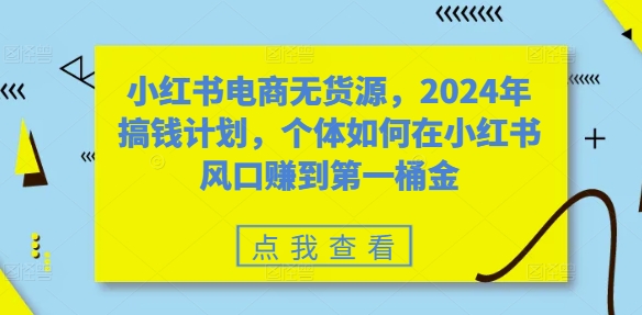 小红书电商无货源，2024年搞钱计划，个体如何在小红书风口赚到第一桶金-男爵娱创[知识付费]
