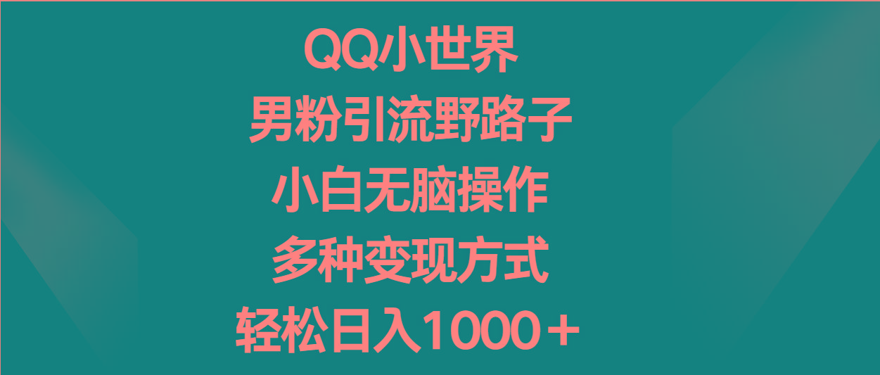 QQ小世界男粉引流野路子，小白无脑操作，多种变现方式轻松日入1000＋-男爵娱创[知识付费]