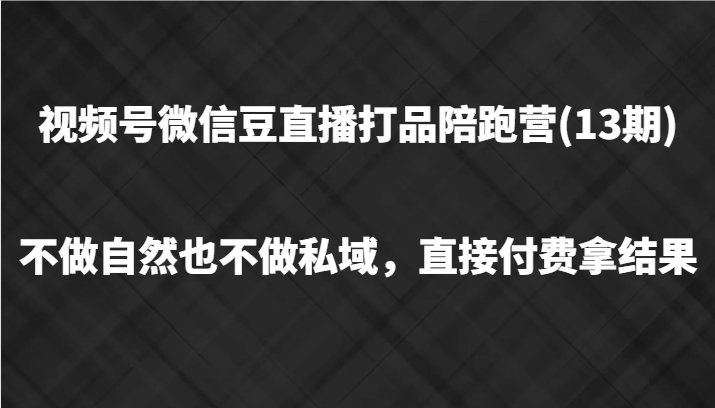 视频号微信豆直播打品陪跑(13期)，不做不自然流不做私域，直接付费拿结果-男爵娱创[知识付费]