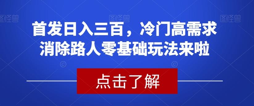 首发日入三百，冷门高需求消除路人零基础玩法来啦【揭秘】-男爵娱创[知识付费]