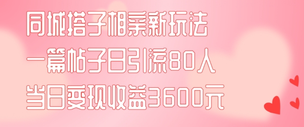 同城搭子相亲新玩法一篇帖子引流80人当日变现3600元(项目教程+实操教程)【揭秘】-男爵娱创[知识付费]