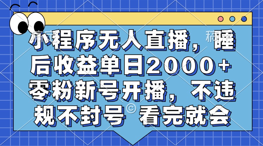 小程序无人直播，睡后收益单日2000+ 零粉新号开播，不违规不封号 看完就会-男爵娱创[知识付费]