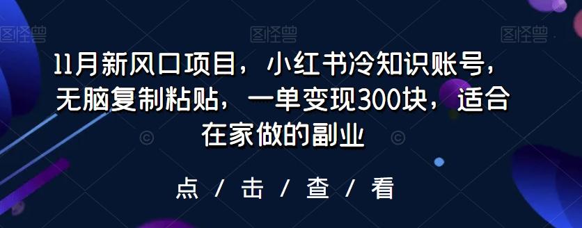 11月新风口项目，小红书冷知识账号，无脑复制粘贴，一单变现300块，适合在家做的副业-男爵娱创[知识付费]