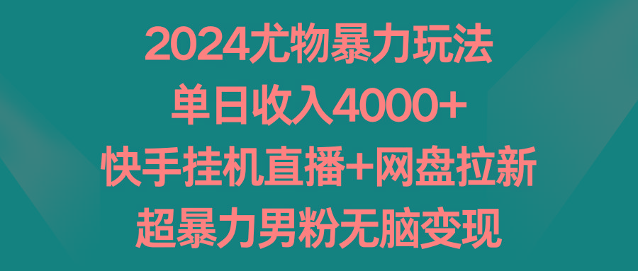 2024尤物暴力玩法 单日收入4000+快手挂机直播+网盘拉新 超暴力男粉无脑变现-男爵娱创[知识付费]