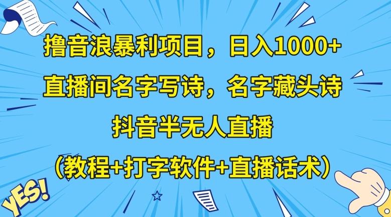 撸音浪暴利项目，日入1000+，直播间名字写诗，名字藏头诗，抖音半无人直播（教程+打字软件+直播话术）【揭秘】-男爵娱创[知识付费]