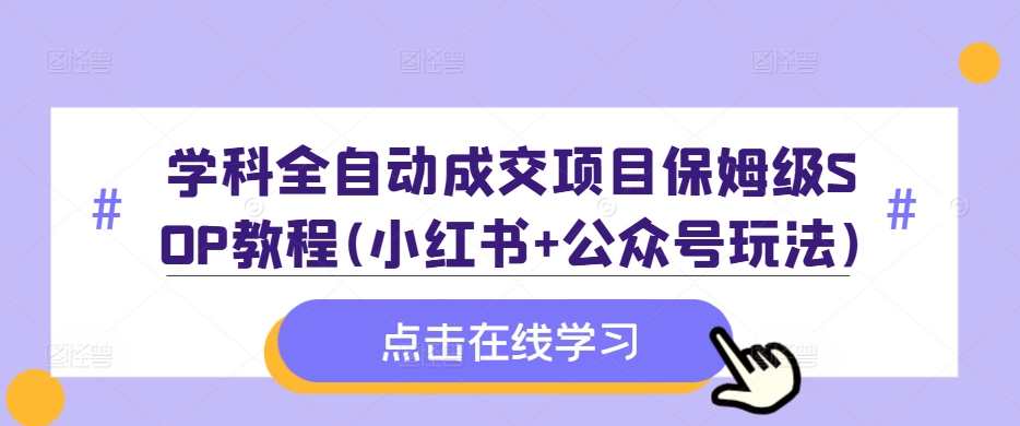 学科全自动成交项目保姆级SOP教程(小红书+公众号玩法)含资料-男爵娱创[知识付费]