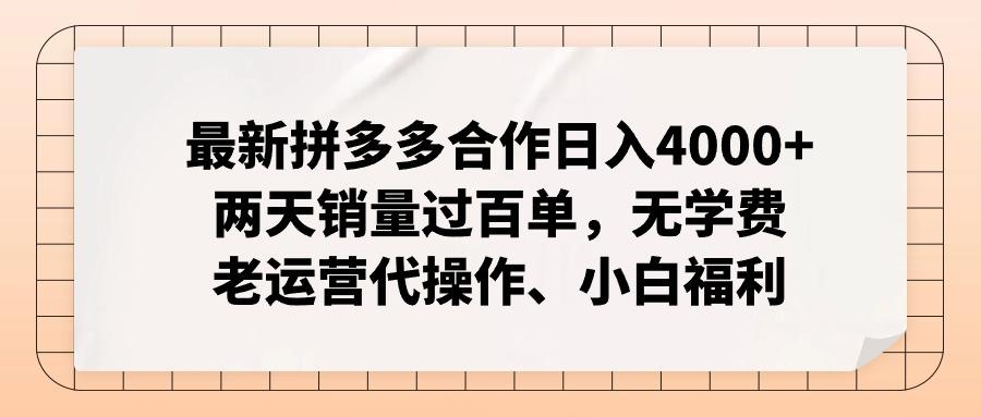 最新拼多多合作日入4000+两天销量过百单，无学费、老运营代操作、小白福利-男爵娱创[知识付费]