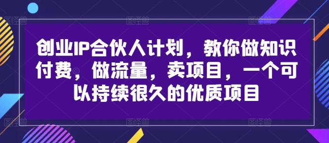 创业IP合伙人计划，教你做知识付费，做流量，卖项目，一个可以持续很久的优质项目-男爵娱创[知识付费]